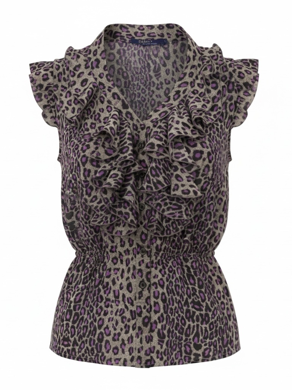 Vintage Miley Cyrus / Max Azria Ruffles V-Neck Sleeveless Leopard Print Top